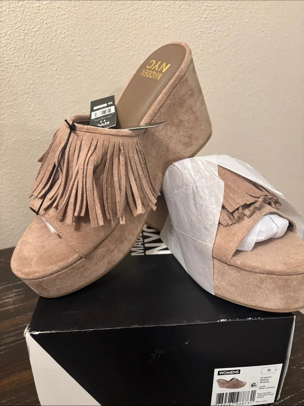 Madden NYC Fringe Suede Wedge Slide - Women's 11